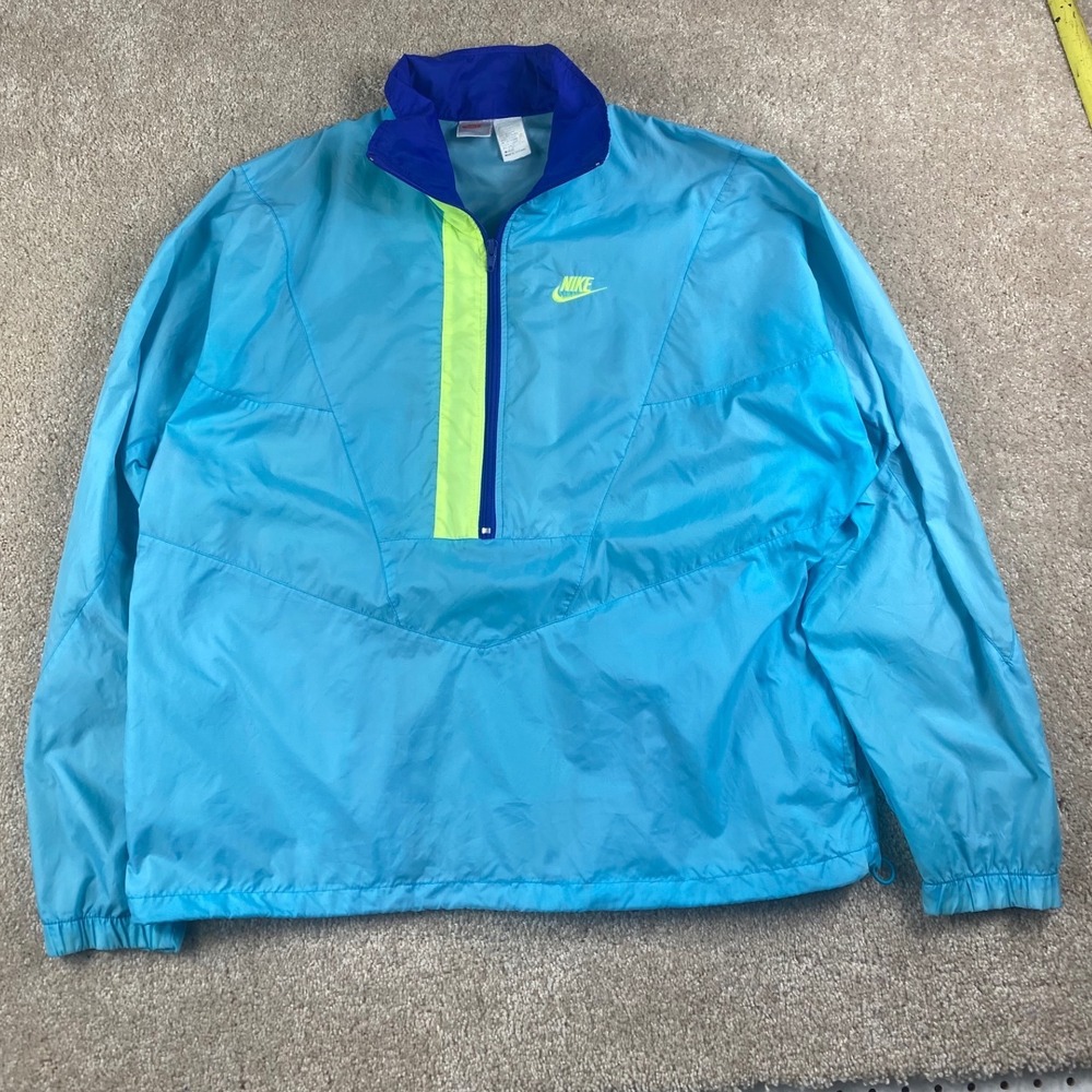 Vintage Nike Windbreaker Mens XL Turquoise Neon Colorblock 90s‎ 1/4 Zip Jacket